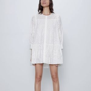 Zara white openwork embroidered dress